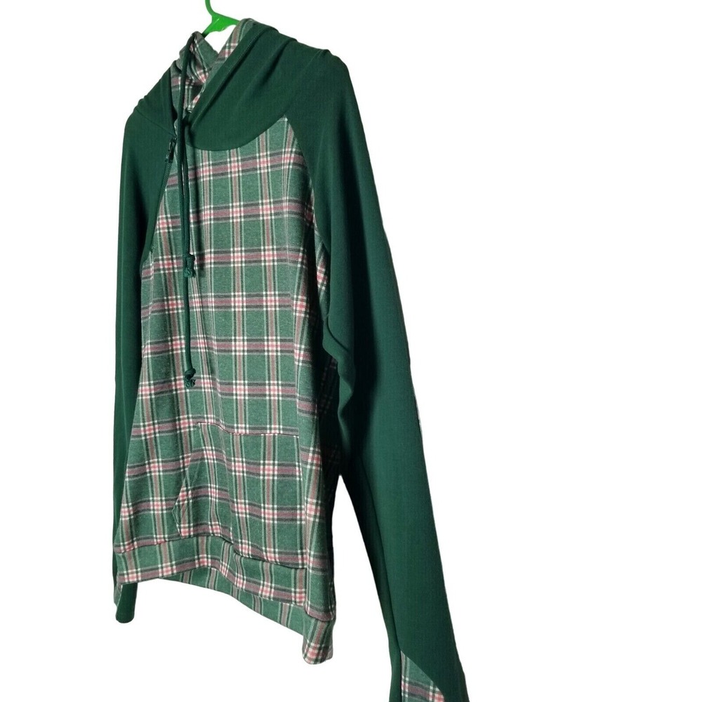 Michelle Mae Sweater green plaid Asymmetrical double hood size Medium - Picture 11 of 16
